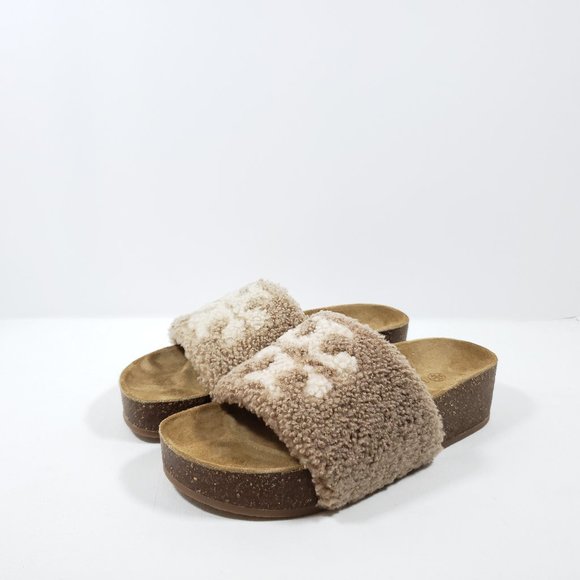 Tory Burch Shoes - Tory Burch Double T Shearling Sandals - Brown 7M